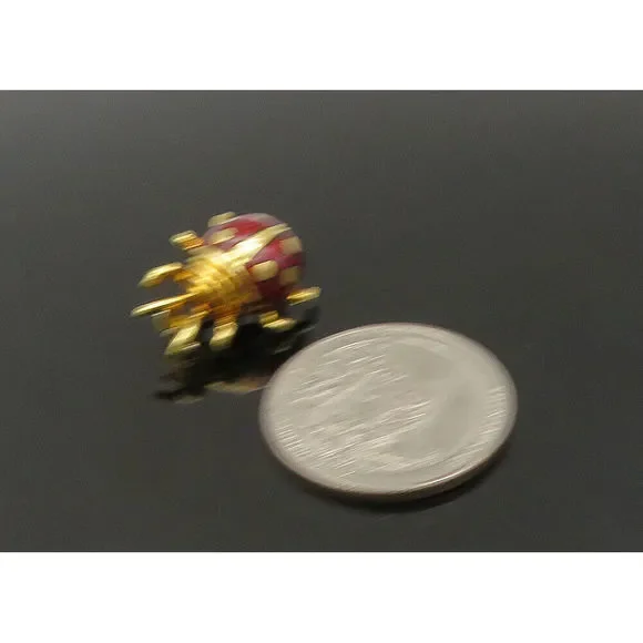 18K GOLD - Vintage Shiny Enamel Lady Bug Motif Brooch Pin - GB072 - Picture 2 of 6